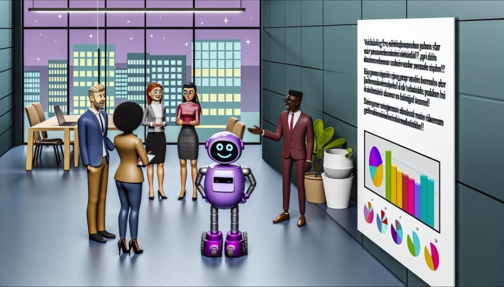 "Billede: Mangfoldig gruppe diskuterer farverige årsrapport ved moderne kontorbord"